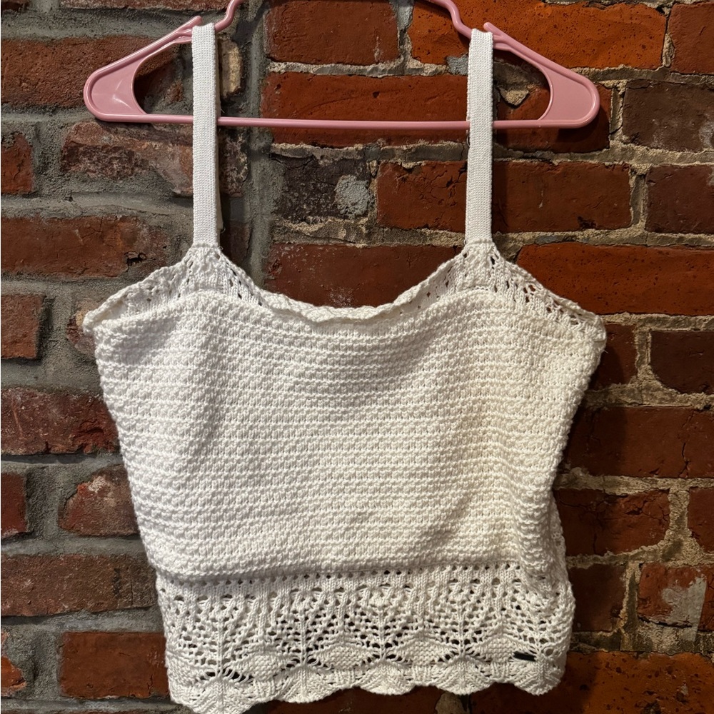 Hollister White Crochet Women Top